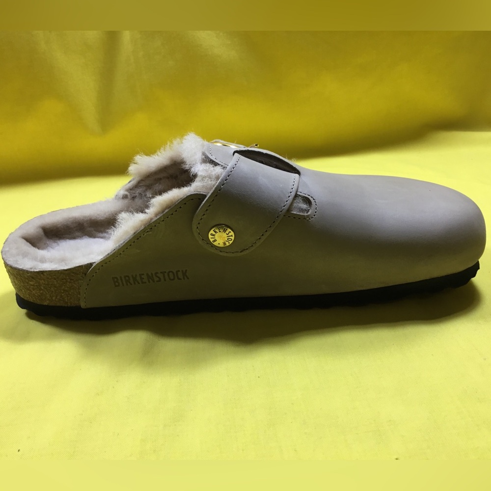 Birkenstock Boston Big Buckle Shearling Taupe Faux-Fur lined Clog SZ 40 - Picture 8 of 11